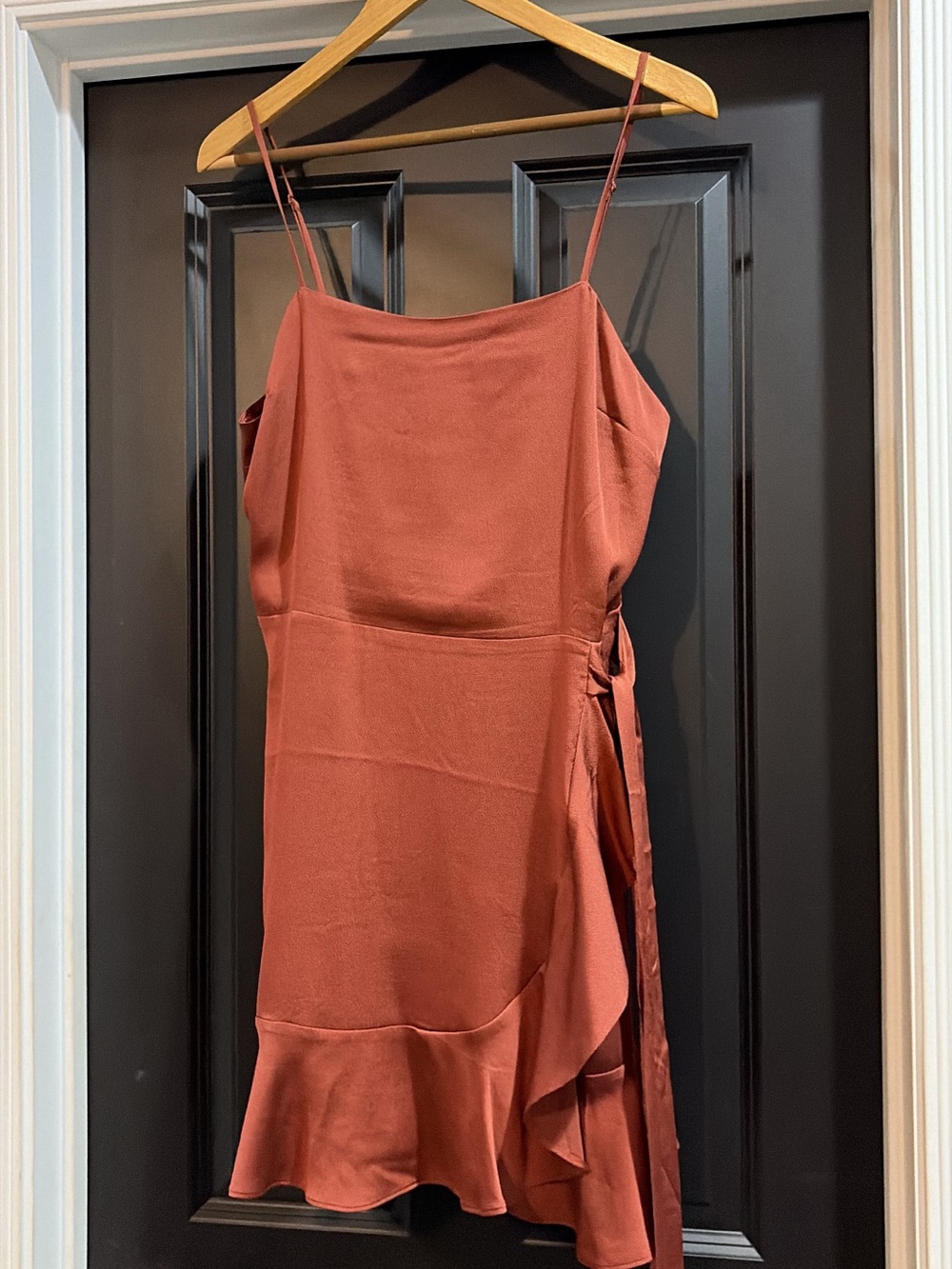Express Rust Slip Mini Dress with Ruffle Hem